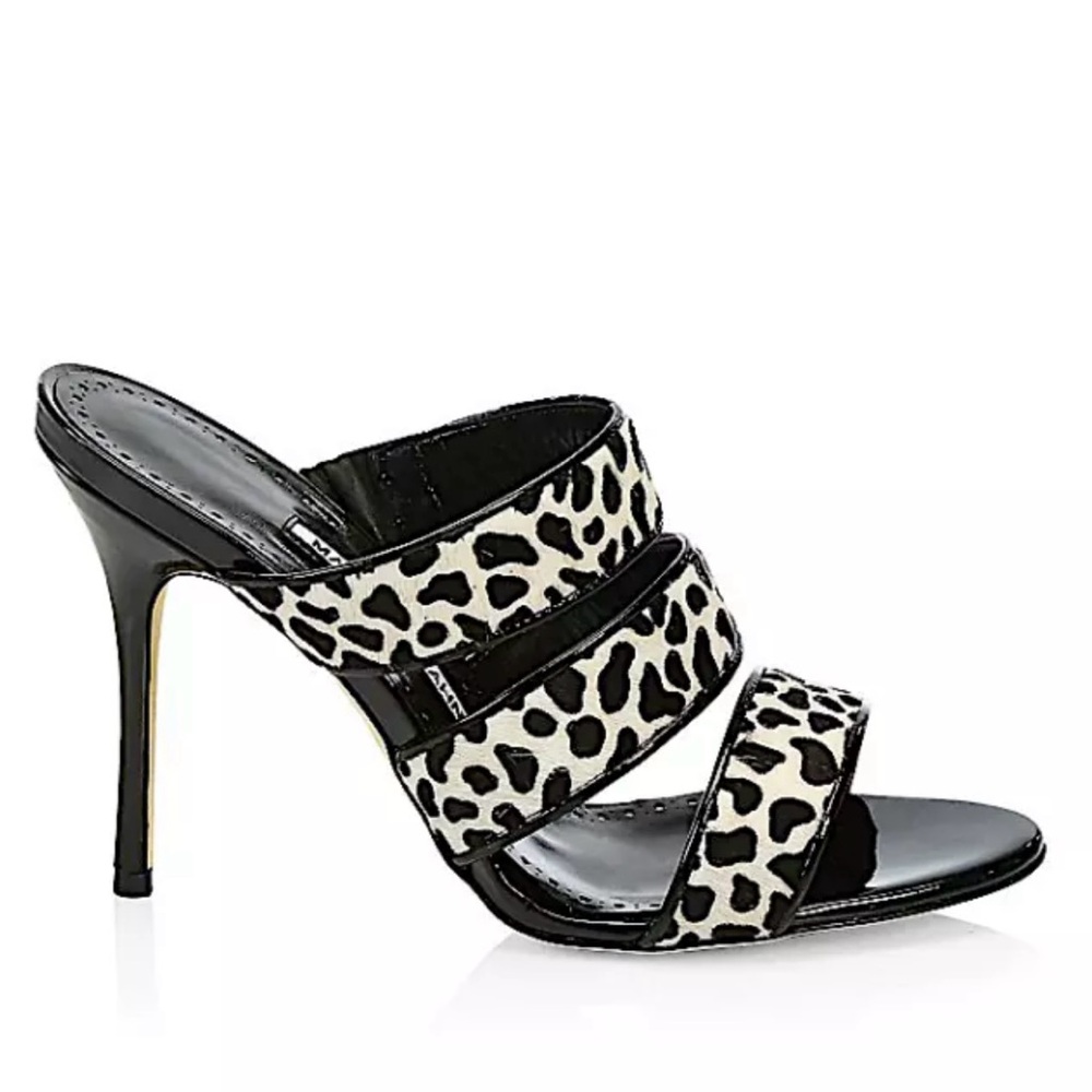 Manolo Blahnik Cisto Animal-Print Calf Hair Sandals 38.5